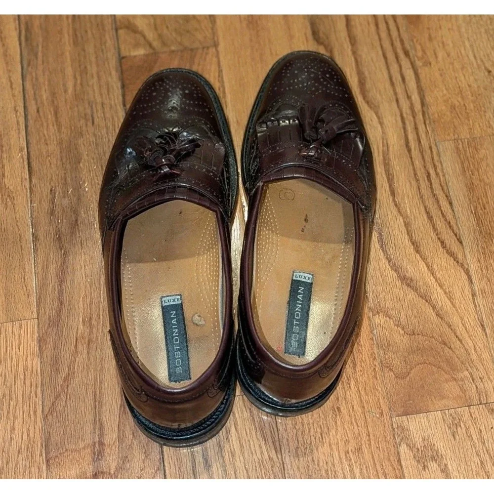 Old Money Bostonian Tassle Loafers Men's 8.5M Burgundy Leather‎ Brogue Preppy
